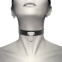 Collier Cuir Végétalien Anneau Noir