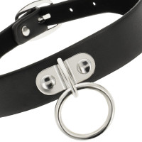 Collier Cuir Végétalien Anneau Noir
