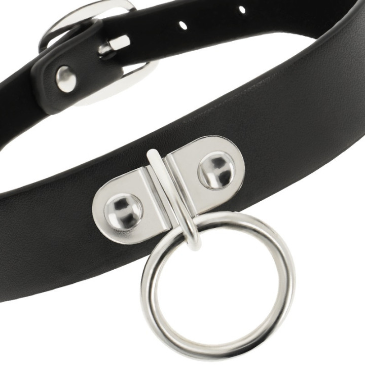 Collier Cuir Végétalien Anneau Noir