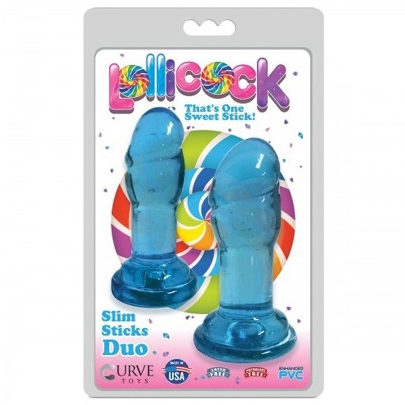 Set 2 Dildos Slim Stick avec Ventouse Bleu
