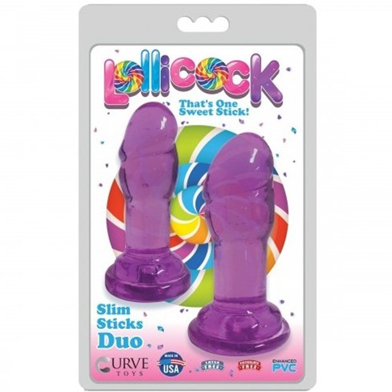 Set 2 Dildos Slim Stick avec Ventouse Violet