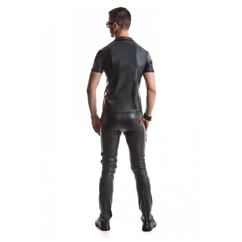 Remo Chemise Fermeture Éclair Wetlook Noire