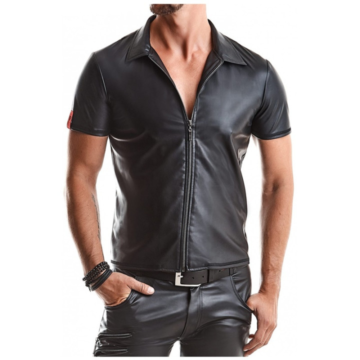 Remo Chemise Fermeture Éclair Wetlook Noire