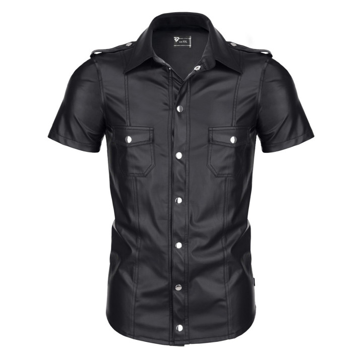 Luca Chemise Wetlook avec Boutons-Pression Noire