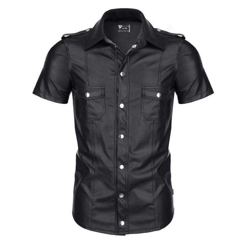 Luca Chemise Wetlook avec Boutons-Pression Noire