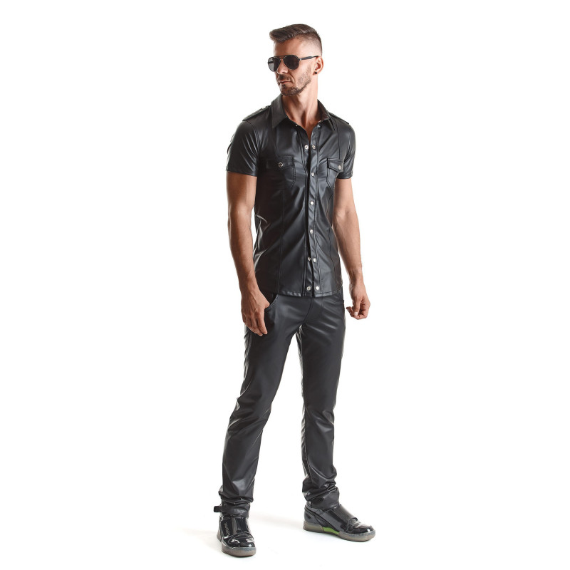 Luca Chemise Wetlook avec Boutons-Pression Noire