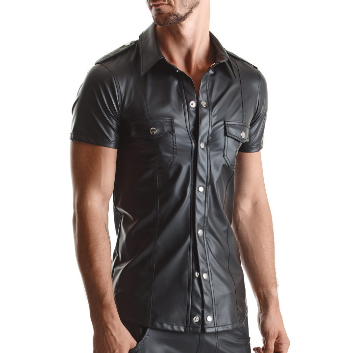 Luca Chemise Wetlook avec Boutons-Pression Noire