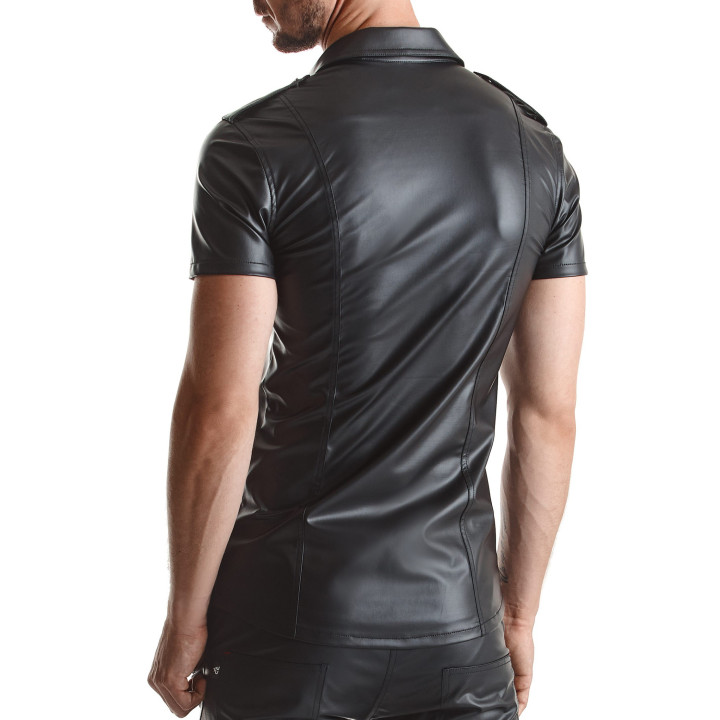 Luca Chemise Wetlook avec Boutons-Pression Noire