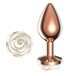 Plug Anal Or Rose con Rose Blanche Taille S