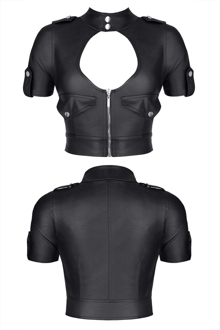 Enrica Top con Cremallera Negro Estilo Militar