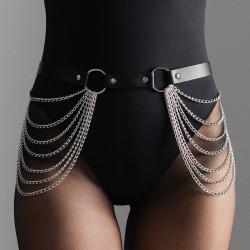 Ceinture à Chaînes en Cuir Noir