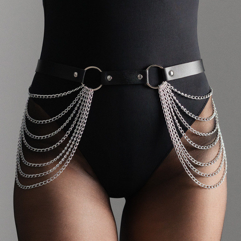 Ceinture à Chaînes en Cuir Noir