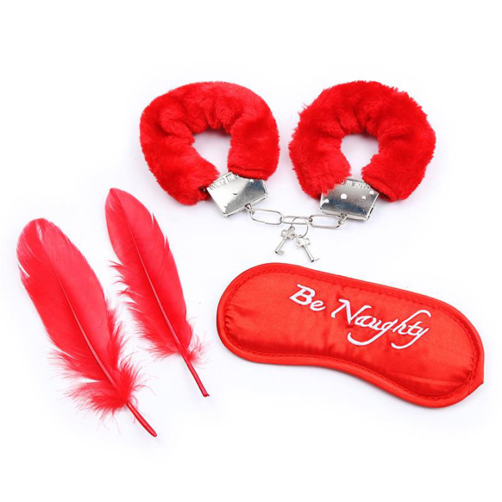 Set de 3 Pièces Masque, Plumes y Menottes