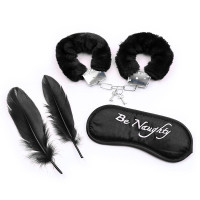 Set de 3 Pièces Masque, Menottes et Plumes Noir