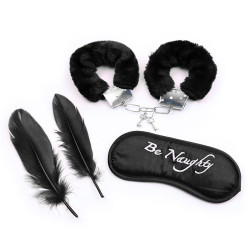 Set de 3 Pièces Masque, Menottes et Plumes Noir