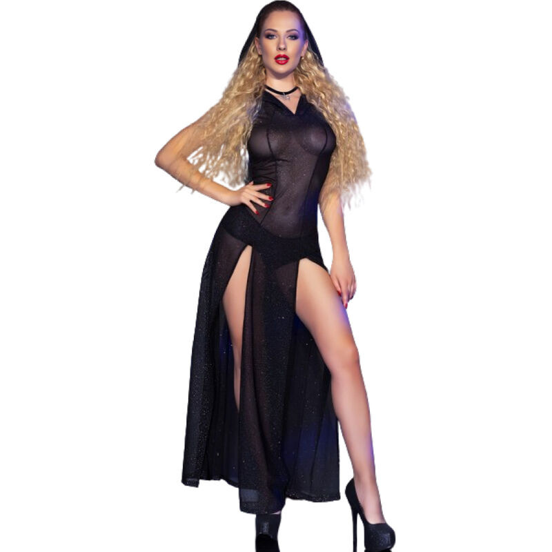 Vestido Largo con Capucha Negro CR 4685