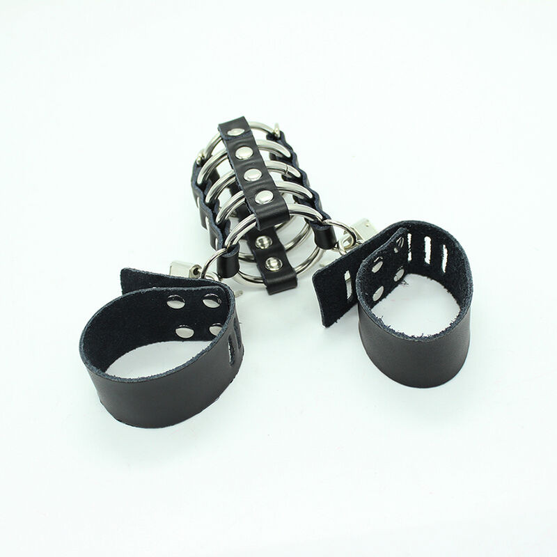 Cage Pénienne avec Anneaux Métalliques et Sangles en Cuir