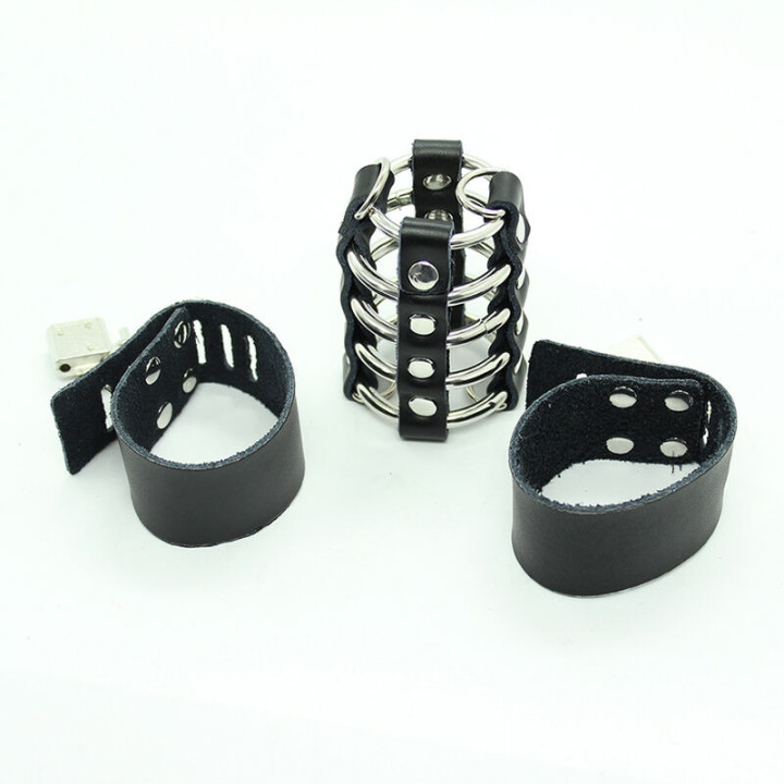 Cage Pénienne avec Anneaux Métalliques et Sangles en Cuir