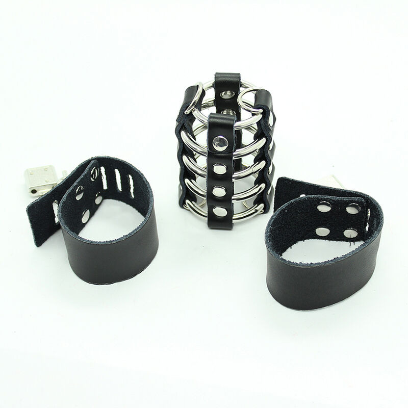 Cage Pénienne avec Anneaux Métalliques et Sangles en Cuir