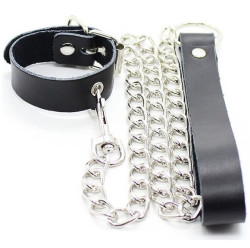 Collar para Pene y Correa Piel con Cadena Metálica