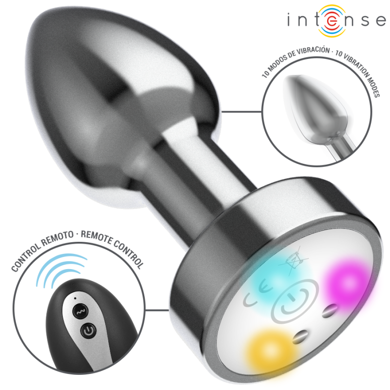 Plug Anal Taille M Métallique Vibrant LED Télécommande