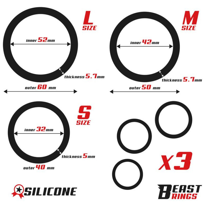 Set de 3 Anneaux Péniens Fins en Silicone S, M et L