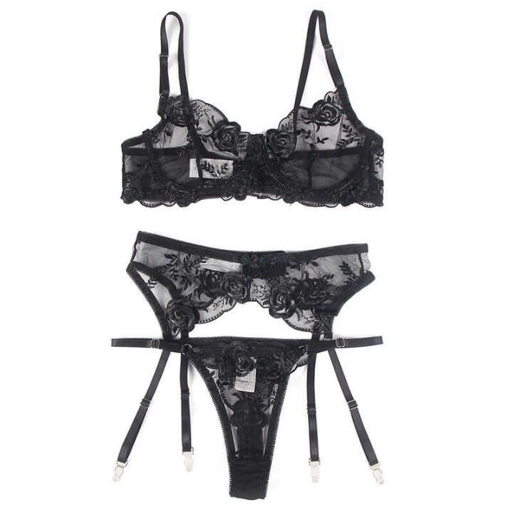 Set de 3 Piezas Estampado Floral Negro