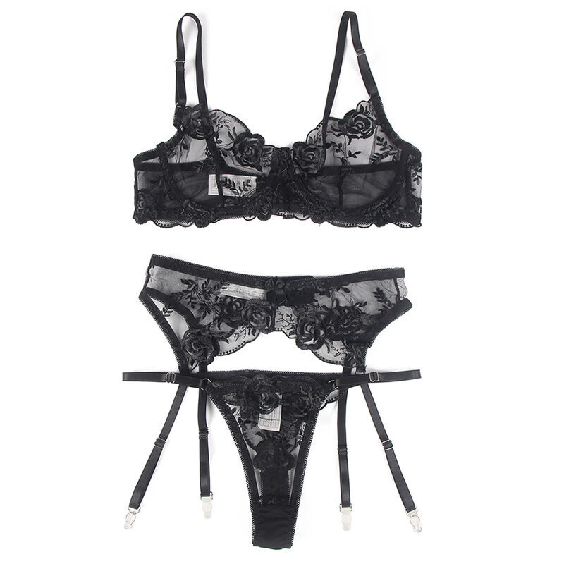 Set de 3 Piezas Estampado Floral Negro