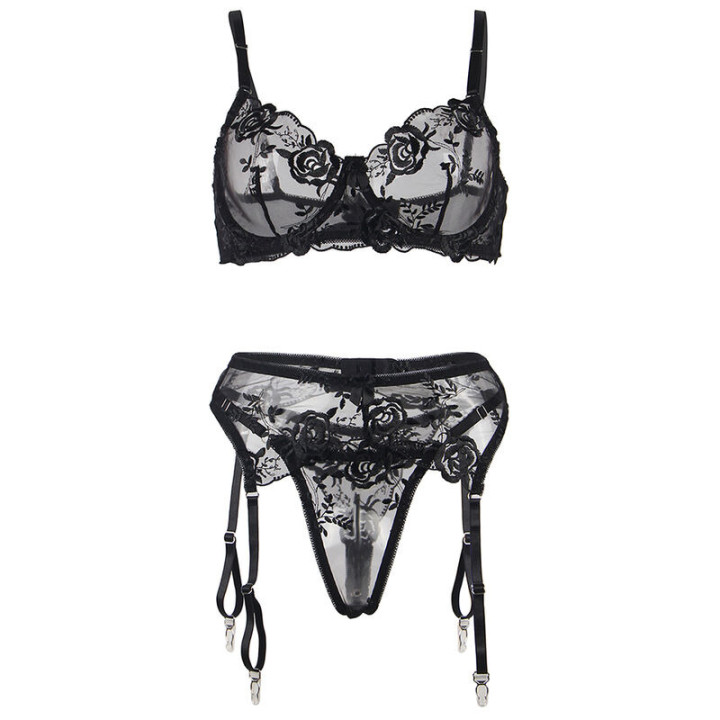 Set de 3 Piezas Estampado Floral Negro