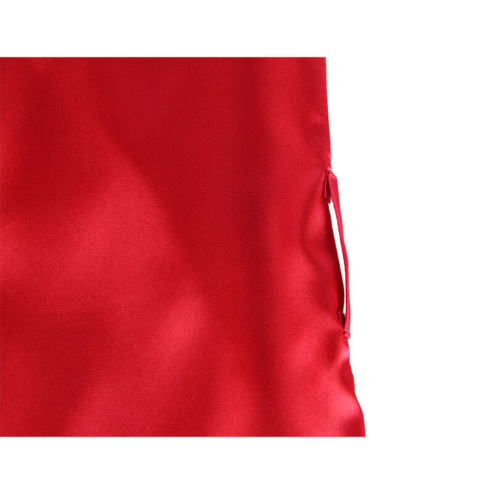 Camison de Encaje Espalda Transparente y Tanga Rojo