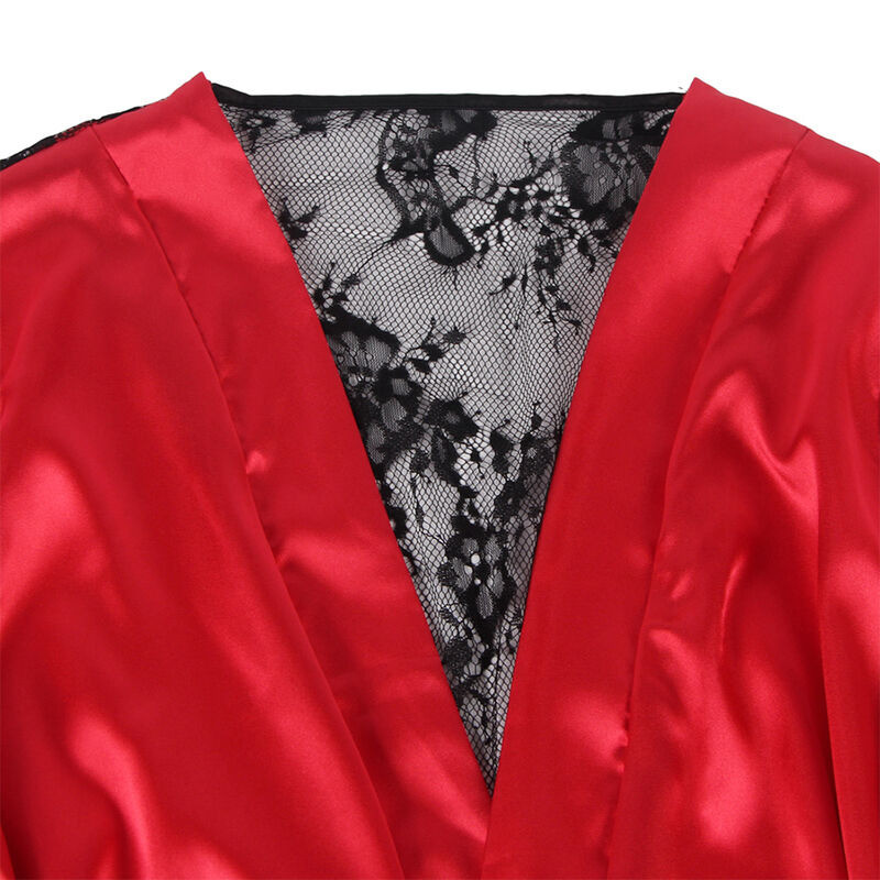 Camison de Encaje Espalda Transparente y Tanga Rojo
