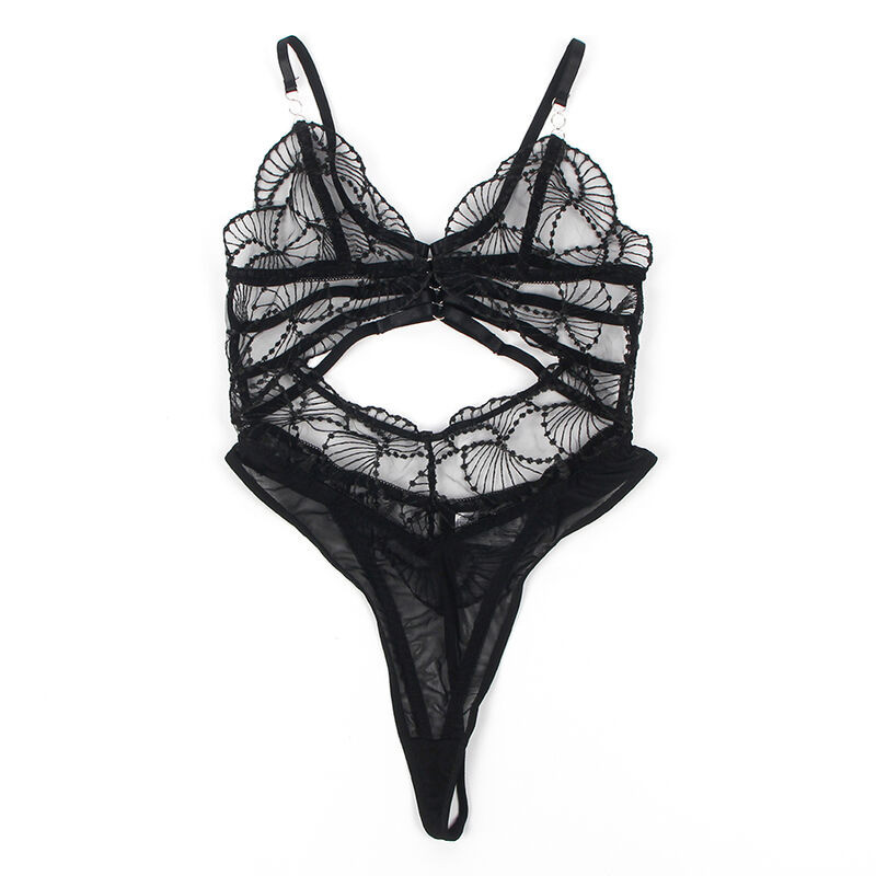 Body Transparente con Encaje Hueco Negro
