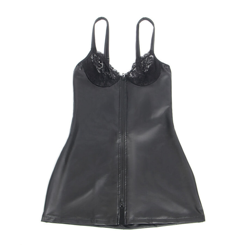 Vestido de Cuero con Cremallera Negro