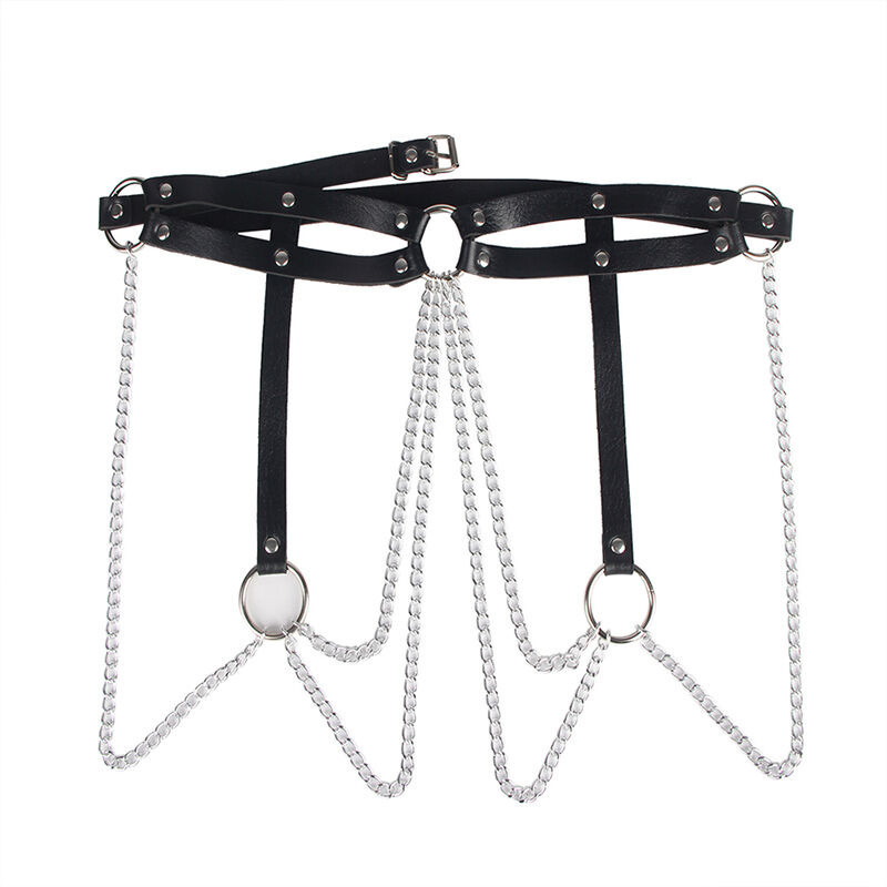 Cinturon de Cadenas Anillas Cuero Negro