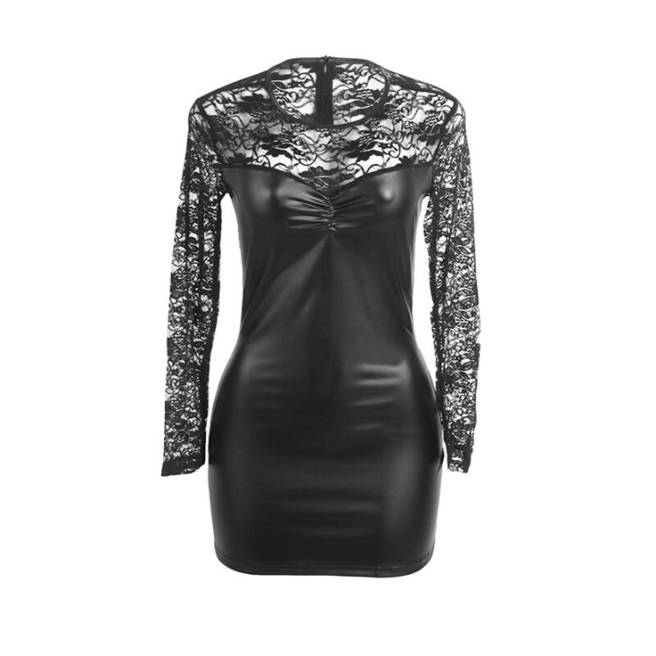 Vestido de Manga Larga con Encaje Negro