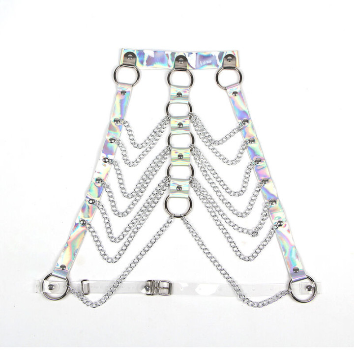 Arnés de Pecho con Anillos y Cadenas Plata