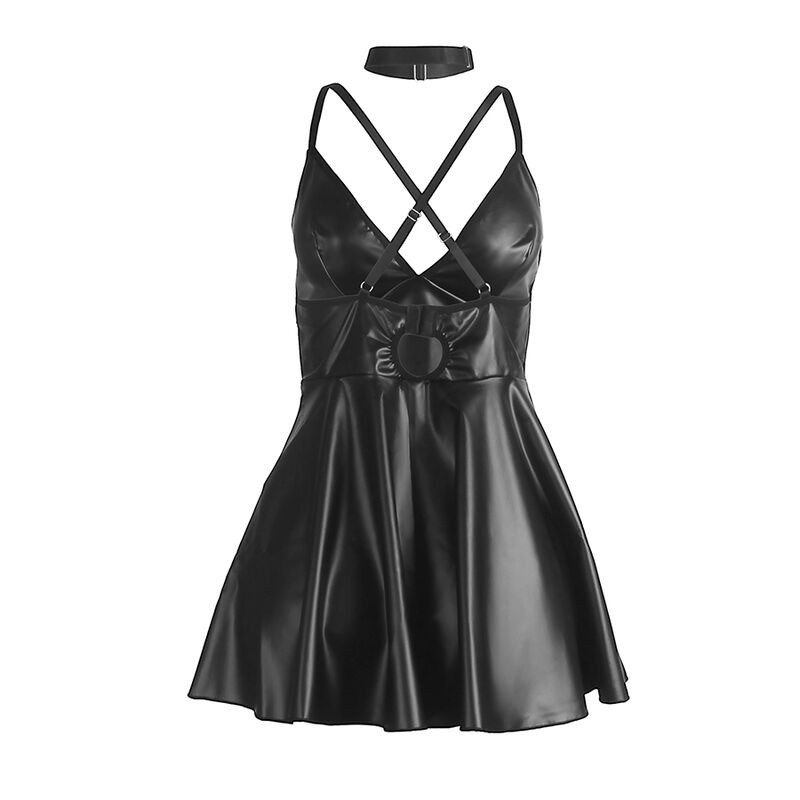 Vestido con Tirantes de Cuero Negro