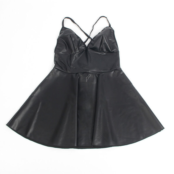 Vestido con Tirantes de Cuero Negro