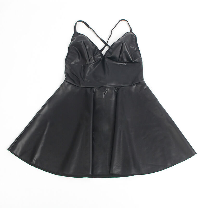 Vestido con Tirantes de Cuero Negro