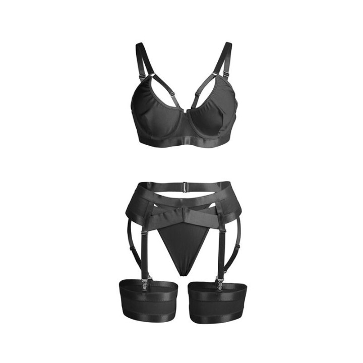 Conjunto Sujetador con Liguero Bondage Negro