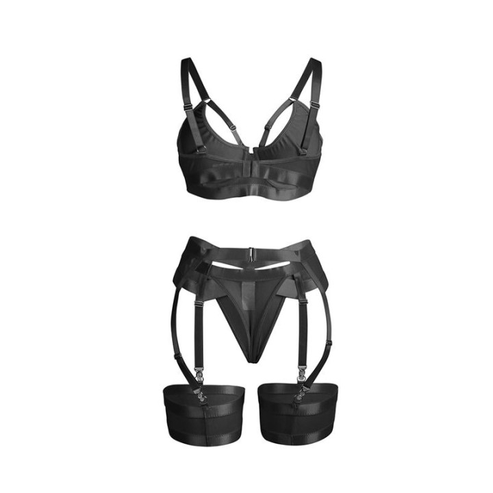 Conjunto Sujetador con Liguero Bondage Negro