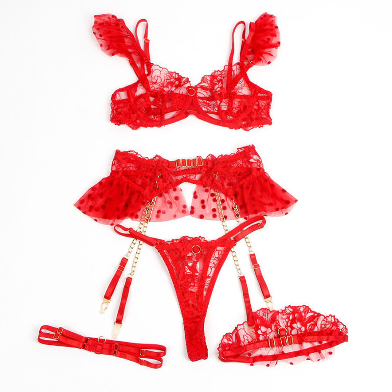 Ensemble Soutien-gorge et Porte-jarretelles en Dentelle Rouge