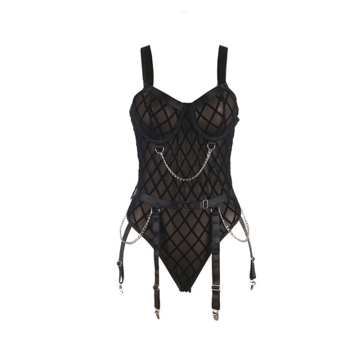 Body con Cadenas y Ligueros Negro