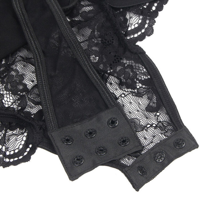 Teddy avec Porte-jarretelles Dentelle et Sangles Noir