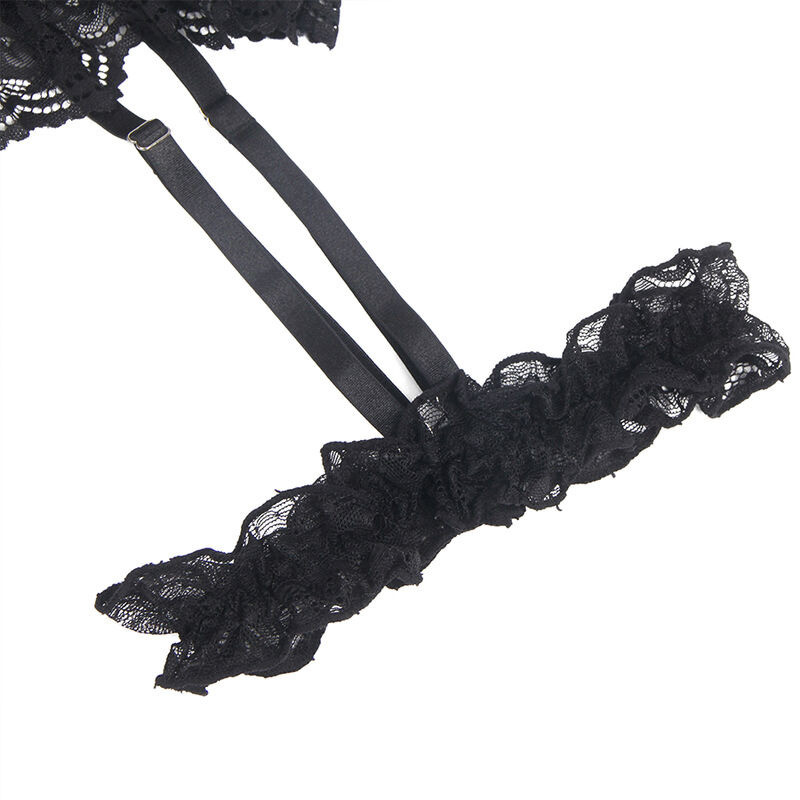 Teddy avec Porte-jarretelles Dentelle et Sangles Noir