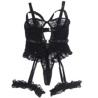 Teddy avec Porte-jarretelles Dentelle et Sangles Noir