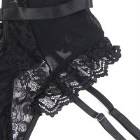 Teddy avec Porte-jarretelles Dentelle et Sangles Noir