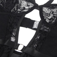 Teddy avec Porte-jarretelles Dentelle et Sangles Noir