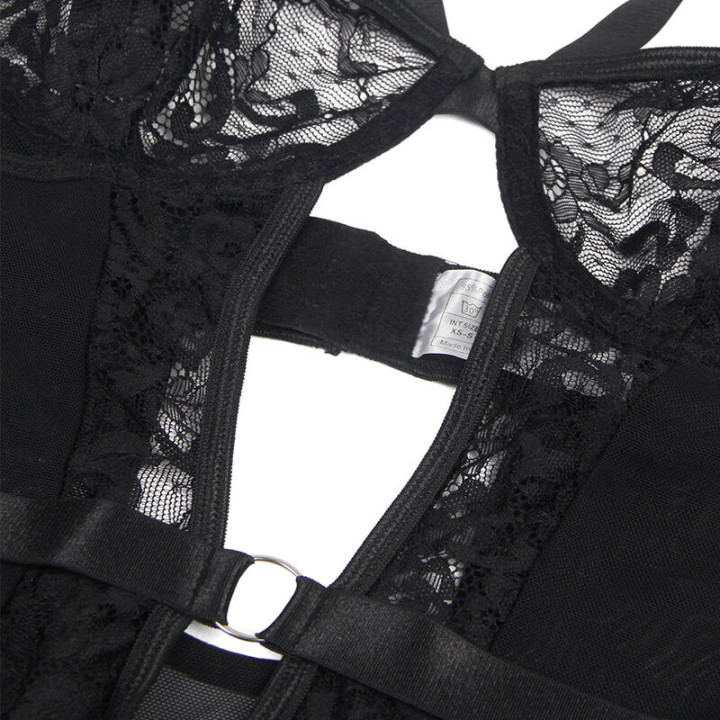 Teddy avec Porte-jarretelles Dentelle et Sangles Noir