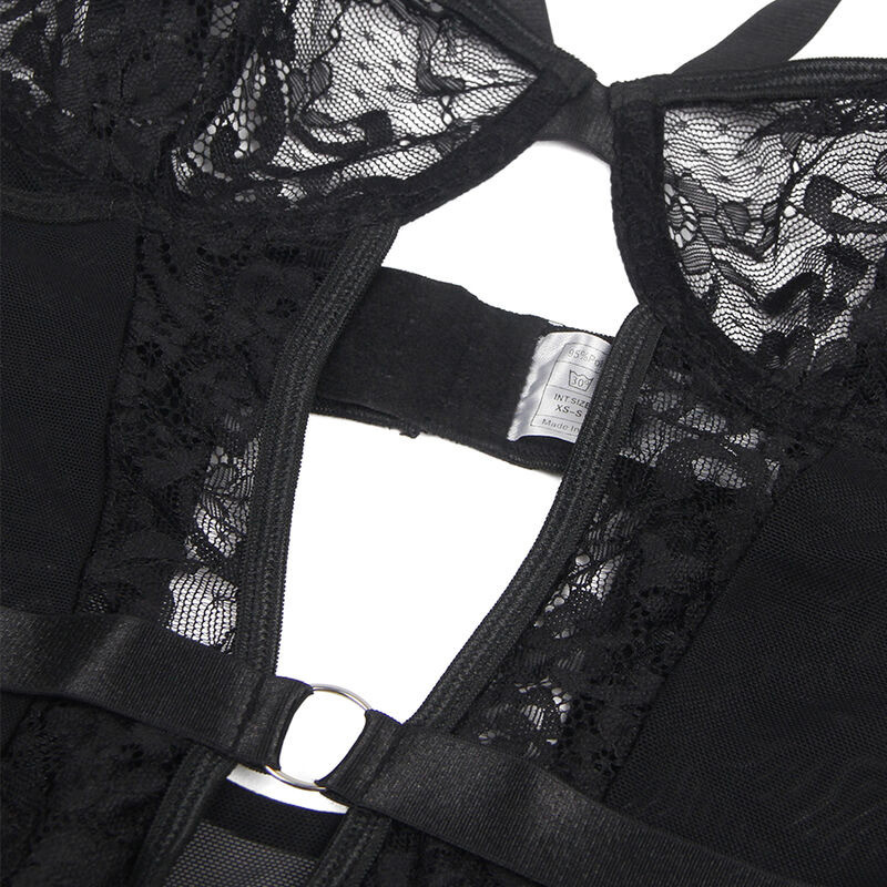 Teddy avec Porte-jarretelles Dentelle et Sangles Noir